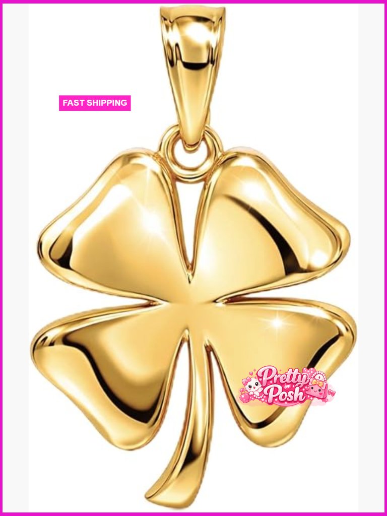 10k Solid Gold Four Leaf Clover Charm Pendant